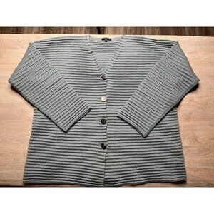Lorena Antoniazzi Wool Silk Ribbed Knit Cardigan Sweater Blue Gray Medium EU 44